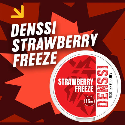 video thumbnail on denssi 
strawberry freeze snus can on a 
red background