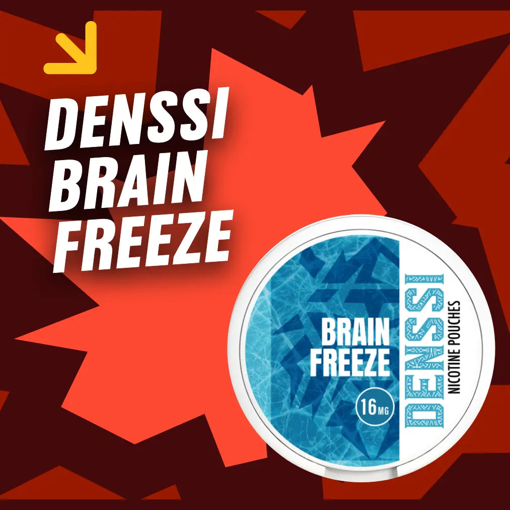video thumbnail on denssi 
brain freeze snus can on a 
red background